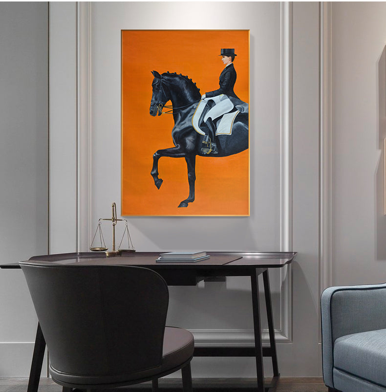 Tableau Cheval <br> Noir Cavalière Fond Orange – Image 5