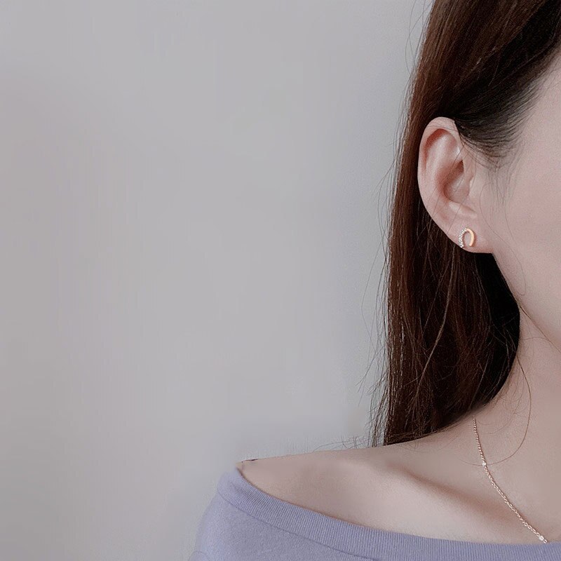 Boucles d'oreilles Fer à Cheval en Argent et Zircon – Image 2