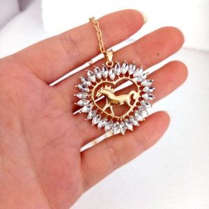 Collier Cheval Coeur avec cristaux