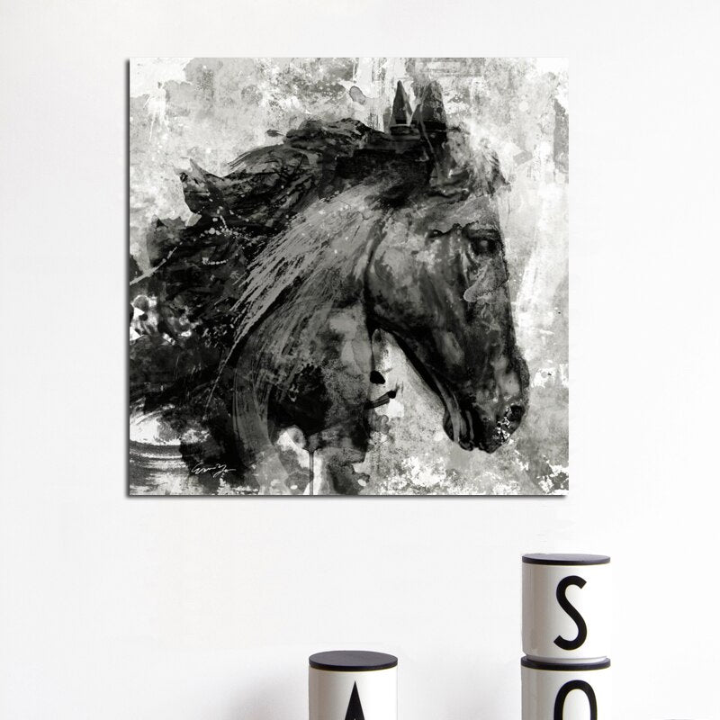 Tableau Cheval <br> Abstrait Noir et Blanc – Image 8
