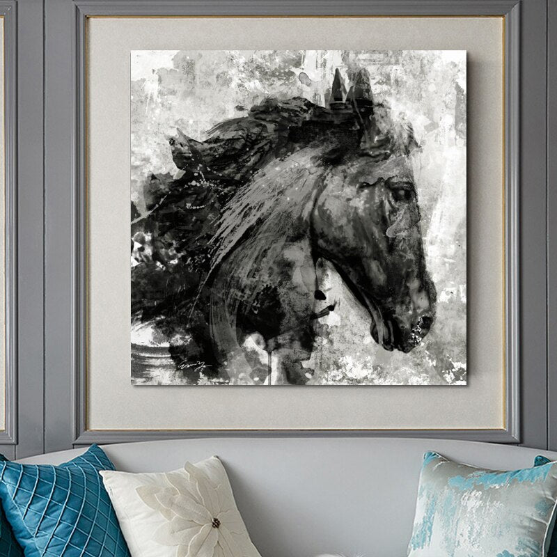 Tableau Cheval <br> Abstrait Noir et Blanc – Image 6