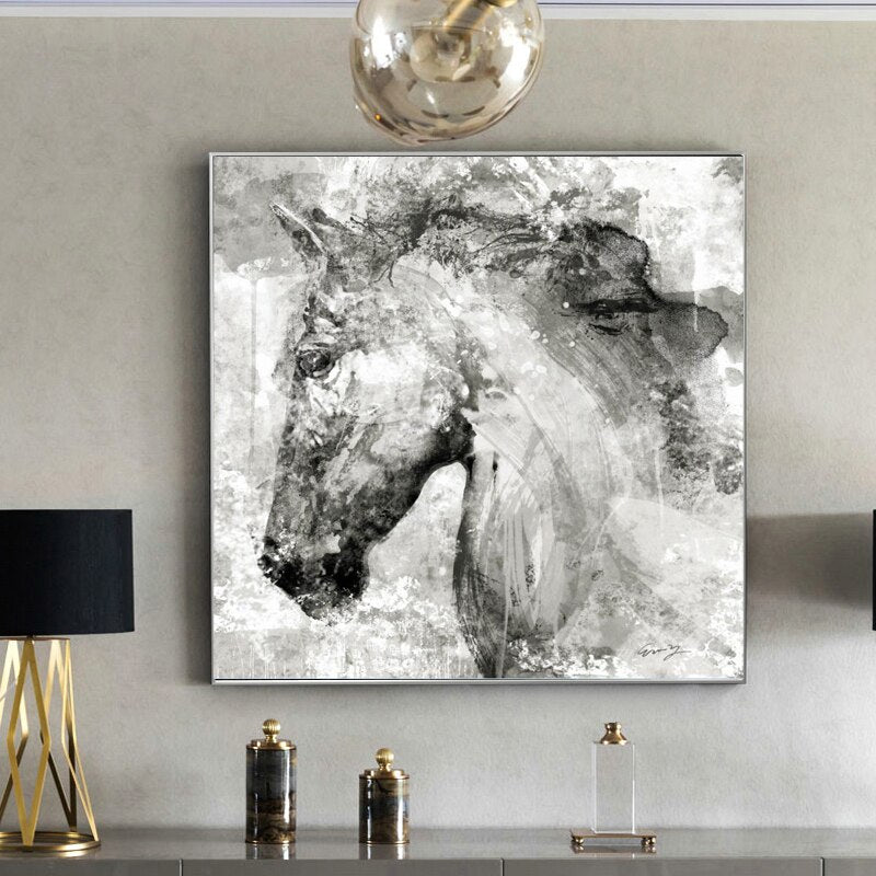 Tableau Cheval <br> Abstrait Noir et Blanc – Image 5