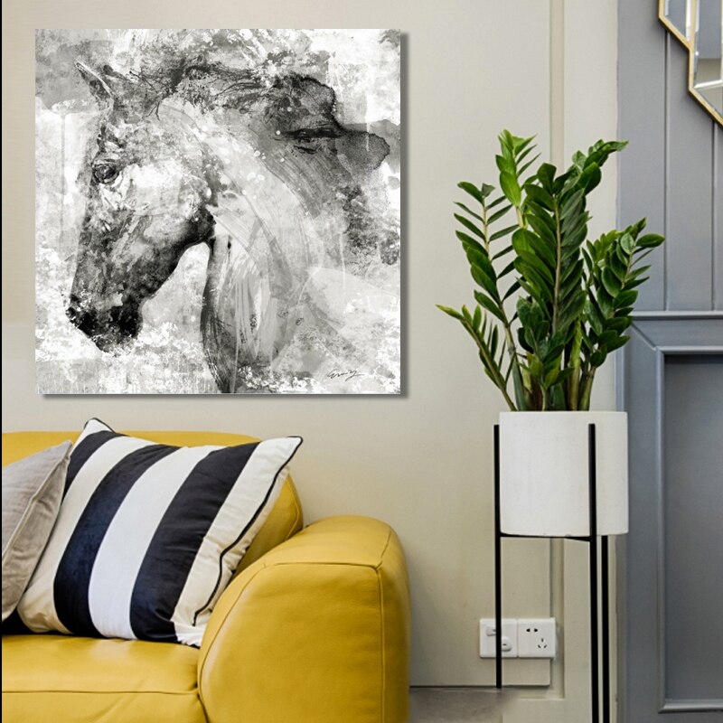 Tableau Cheval <br> Abstrait Noir et Blanc – Image 7