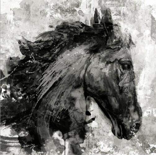 Tableau Cheval <br> Abstrait Noir et Blanc – Image 2