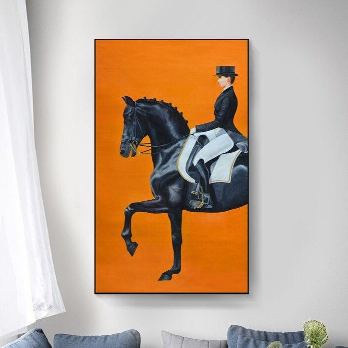 Tableau Cheval <br> Noir Cavalière Fond Orange – Image 4