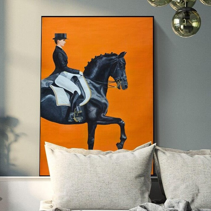 Tableau Cheval <br> Noir Cavalière Fond Orange – Image 6