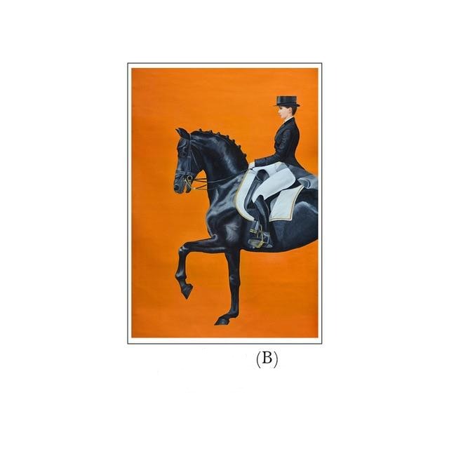 Tableau Cheval <br> Noir Cavalière Fond Orange – Image 2